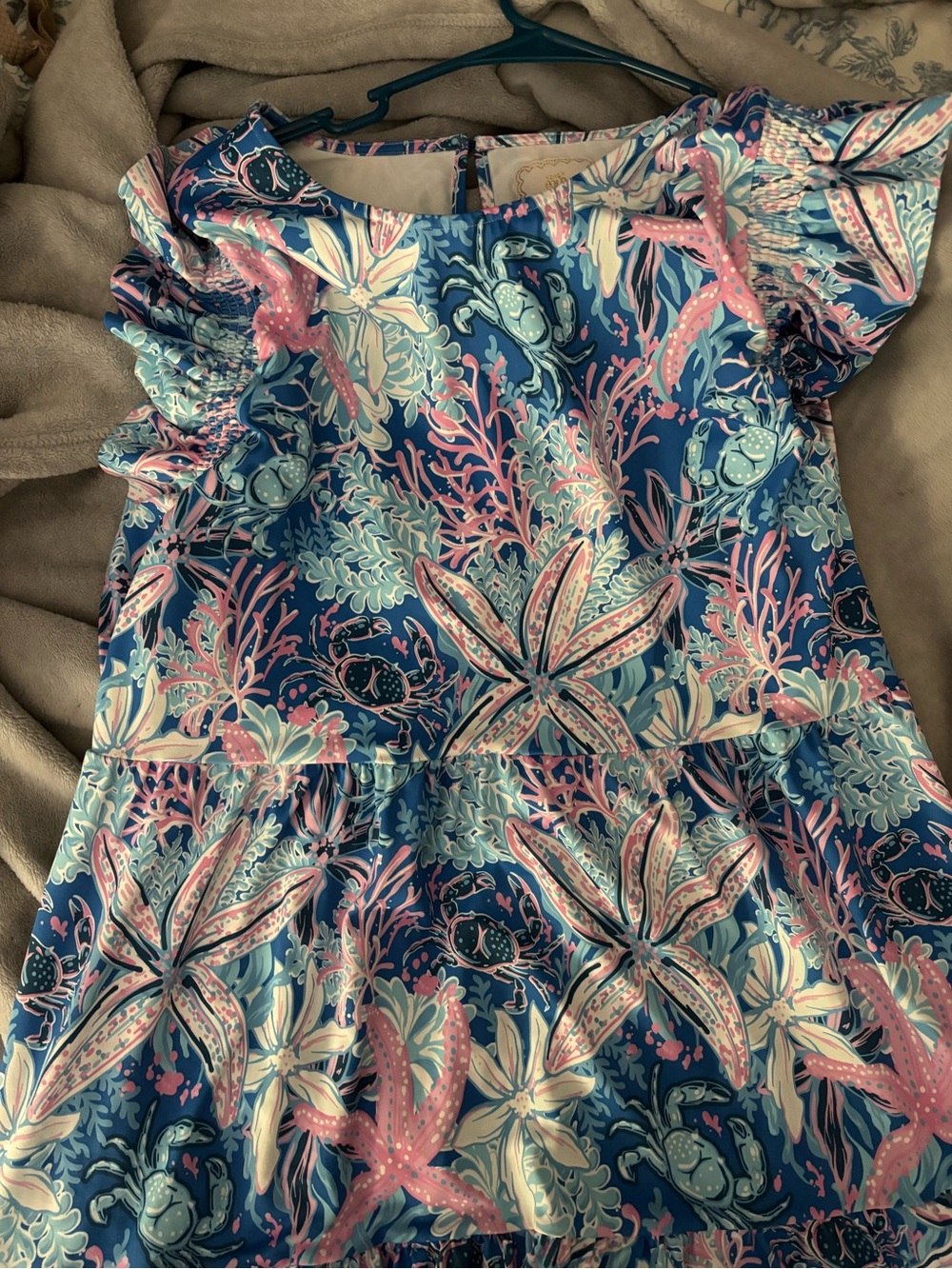 Simply Southern Blue Pink Sea Life Print Midi Dress
